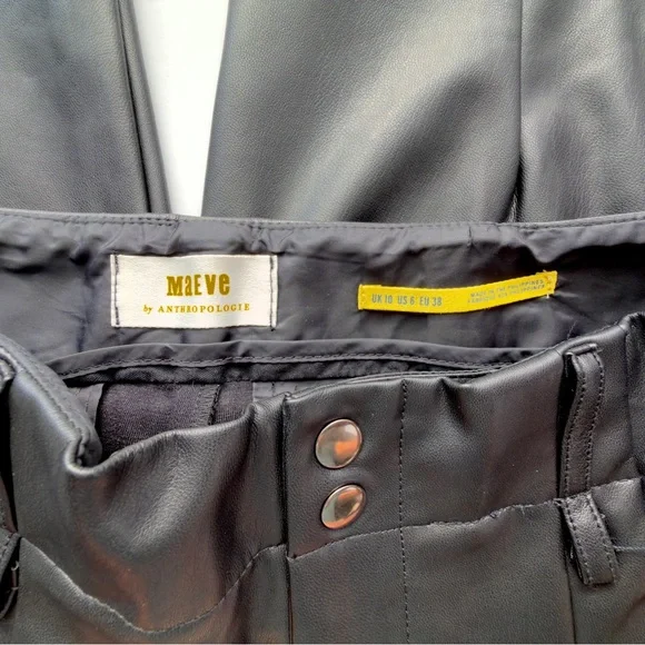 Anthropologie Maeve Faux Leather Black High-Waisted Taper Trousers Size 6 - Picture 8 of 11